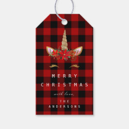 Merry to Holiday Geschenk Unicorn Gold Kariert Red Geschenkanhänger