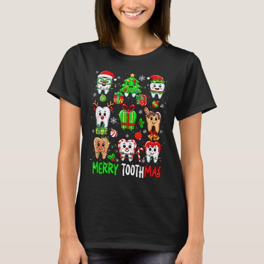 Merry Toothmas Teeth Collection Santa Reindeer Xma T-Shirt (Vorderseite)