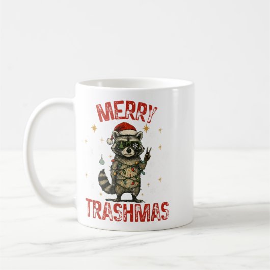 Merry Trashmas Raccoon Christmas Lights Funny Xmas Kaffeetasse (Links)
