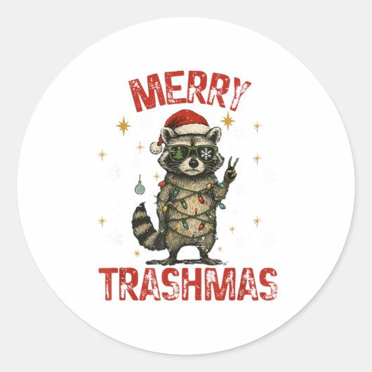 Merry Trashmas Raccoon Christmas Lights Funny Xmas Runder Aufkleber (Vorderseite)