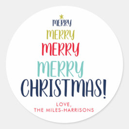 Merry Tree Typographic Personalisiert Holiday Runder Aufkleber