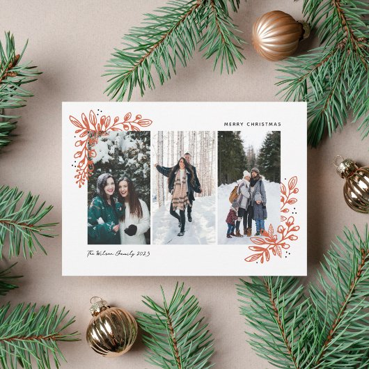 Merry Trio Holiday Photo Card Feiertagskarte