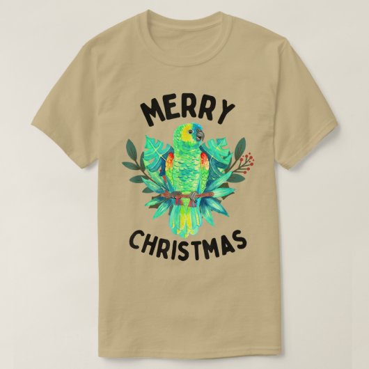 Merry Tropical Christmas Amazon Parrot Wasserfarbe T-Shirt (Design vorne)