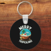 Merry Tropicalmas Surfen Santa Snow Globe Kokosnus Schlüsselanhänger (Vorderseite)