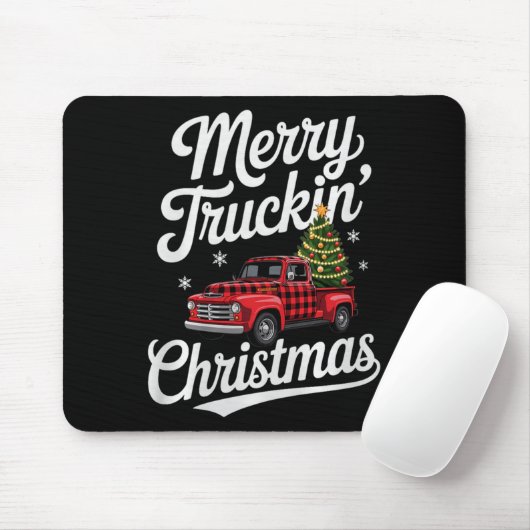 Merry Truckin' Christmas Buffalo Plaid Clic Ck Up Mousepad (Mit Mouse)