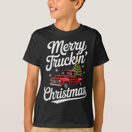 Merry Truckin' Christmas Buffalo Plaid Clic Ck Up T-Shirt (Vorderseite)