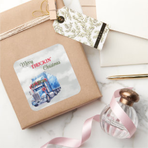 Merry Truckin Weihnachten Quadratischer Aufkleber