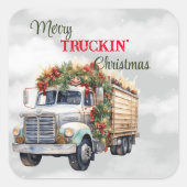 Merry Truckin Weihnachten Quadratischer Aufkleber (Vorderseite)