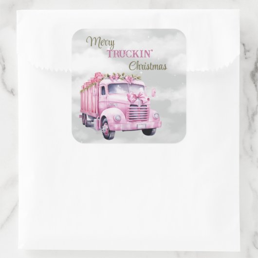 Merry Truckin Weihnachten Quadratischer Aufkleber (Tasche)
