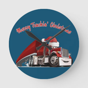 Merry Truckin Weihnachten  Runde Wanduhr