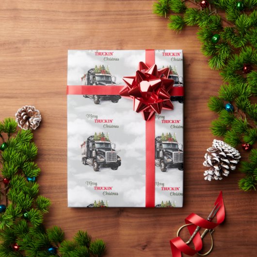 Merry Truckin'Christmas Black Semi Geschenkpapier (Feiertagsgeschenk)