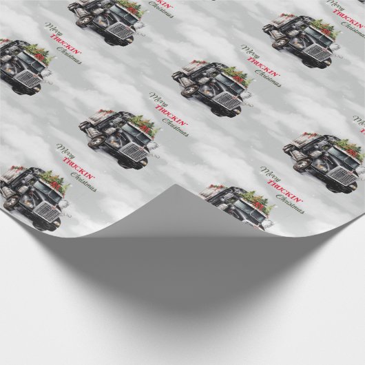Merry Truckin'Christmas Black Semi Geschenkpapier (Ecke)
