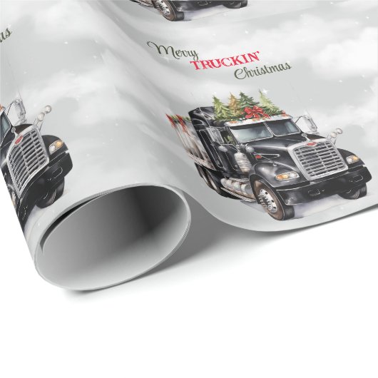 Merry Truckin'Christmas Black Semi Geschenkpapier (Rolleneckpunkt)