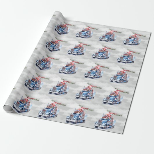 Merry Truckin'Christmas Blue Semi Geschenkpapier (Ungerollt)