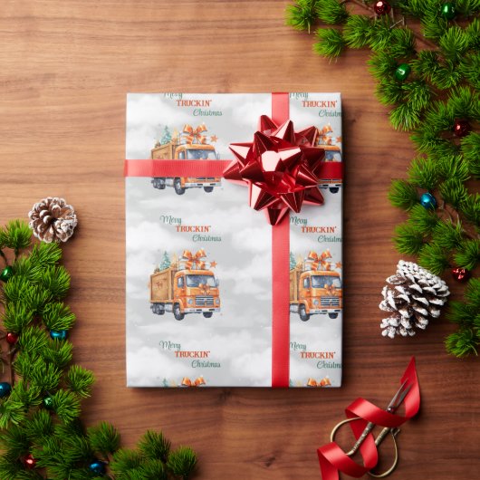 Merry Truckin'Christmas Orange Semi Geschenkpapier (Feiertagsgeschenk)