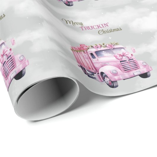 Merry Truckin'Christmas Pink Semi Geschenkpapier (Rolleneckpunkt)