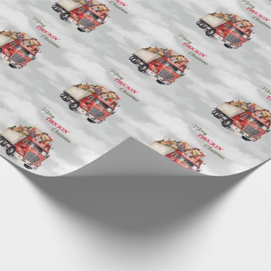 Merry Truckins Weihnachtsrot Semi Geschenkpapier (Ecke)
