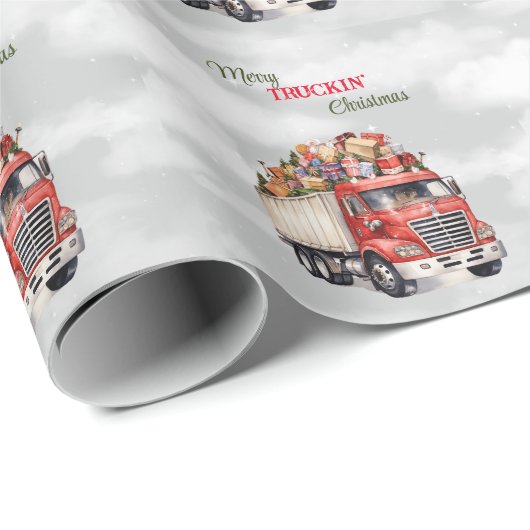 Merry Truckins Weihnachtsrot Semi Geschenkpapier (Rolleneckpunkt)