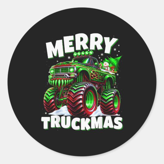 Merry Truckmas Truck Kids & Boys Christmas Runder Aufkleber (Vorderseite)