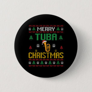 Merry Tuba Christmas Funny Tuba Player Ugly Xmas H Button