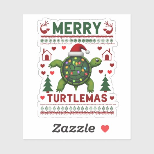 Merry Turtlemas Christmas Lights Cute Turtle Santa Aufkleber (Blatt)