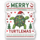 Merry Turtlemas Christmas Lights Cute Turtle Santa Aufkleber (Vorderseite)