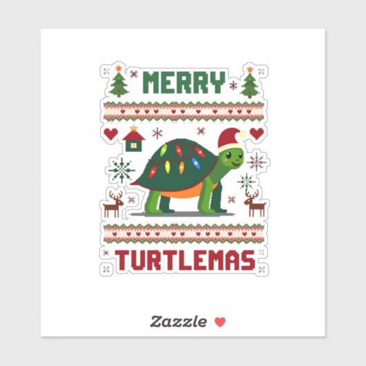 Merry Turtlemas Christmas Lights Cute Turtle Santa Aufkleber (Blatt)