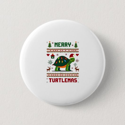 Merry Turtlemas Christmas Lights Cute Turtle Santa Button (Vorderseite)
