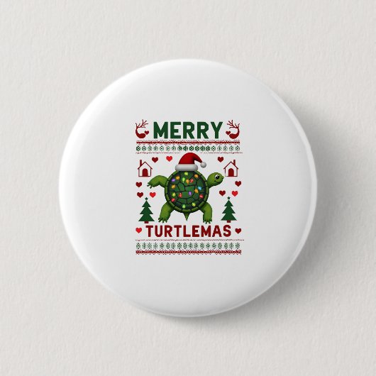 Merry Turtlemas Christmas Lights Cute Turtle Santa Button (Vorderseite)