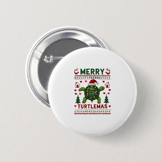 Merry Turtlemas Christmas Lights Cute Turtle Santa Button (Vorne & Hinten)