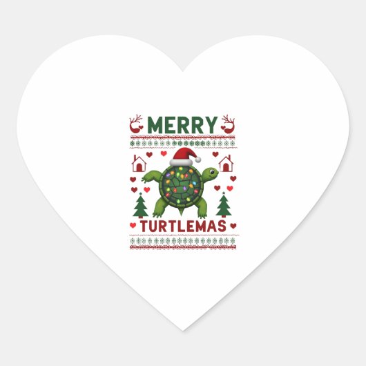 Merry Turtlemas Christmas Lights Cute Turtle Santa Herz-Aufkleber (Vorderseite)