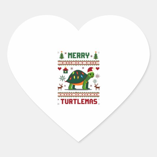 Merry Turtlemas Christmas Lights Cute Turtle Santa Herz-Aufkleber (Vorderseite)