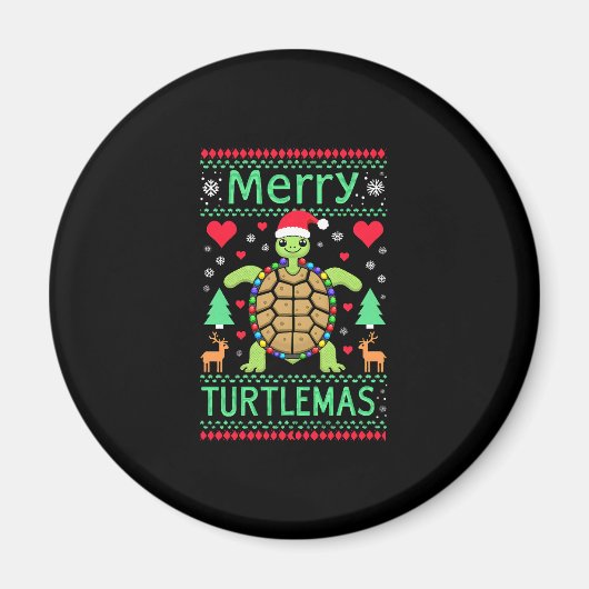 Merry Turtlemas Christmas Lights Cute Turtle Santa Magnet (Vorne)