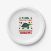 Merry Turtlemas Christmas Lights Cute Turtle Santa Pappteller (Vorderseite)