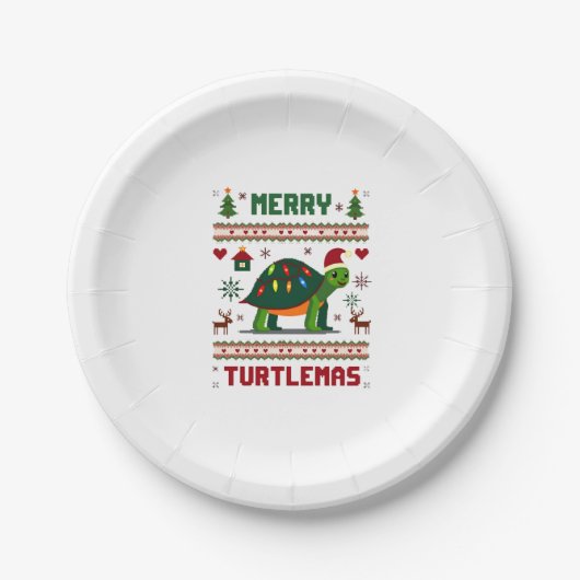 Merry Turtlemas Christmas Lights Cute Turtle Santa Pappteller (Vorderseite)
