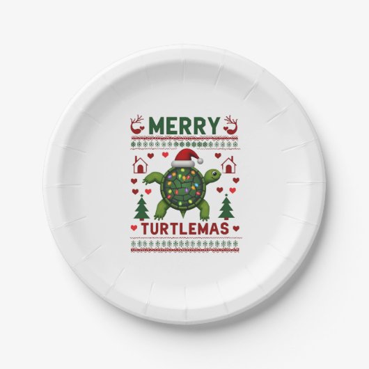 Merry Turtlemas Christmas Lights Cute Turtle Santa Pappteller (Vorderseite)