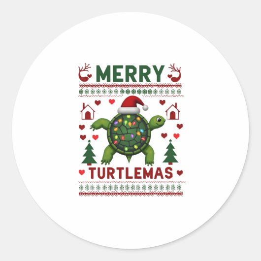 Merry Turtlemas Christmas Lights Cute Turtle Santa Runder Aufkleber (Vorderseite)