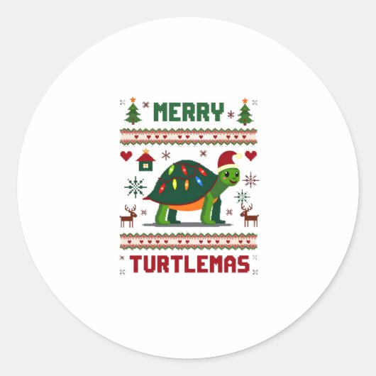 Merry Turtlemas Christmas Lights Cute Turtle Santa Runder Aufkleber (Vorderseite)