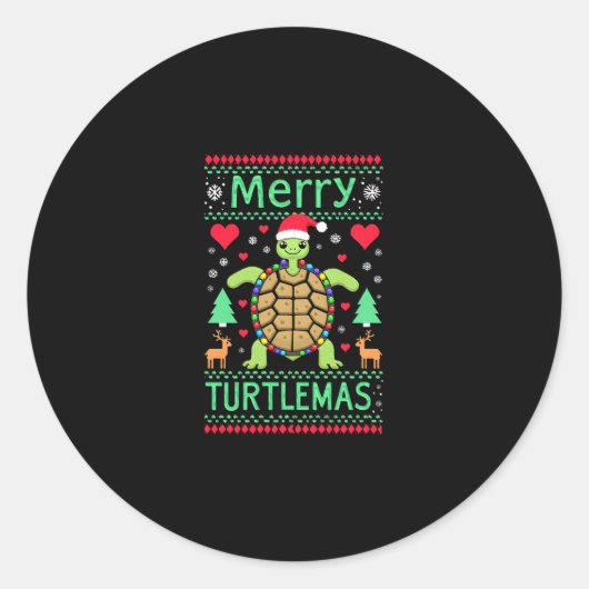 Merry Turtlemas Christmas Lights Cute Turtle Santa Runder Aufkleber (Vorderseite)