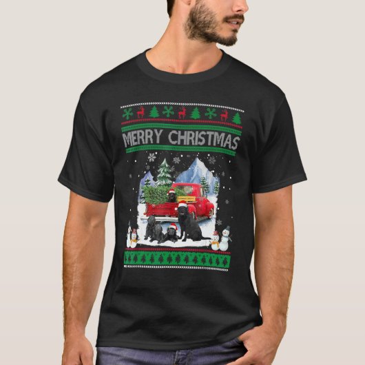 Merry Ugly Christmas Black Lab Hat Santa Red Truck T-Shirt (Vorderseite)
