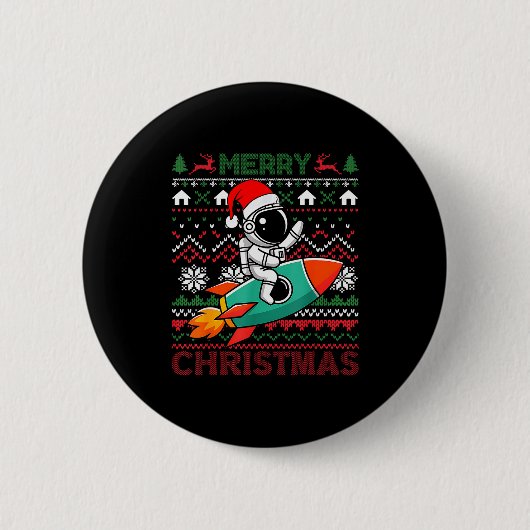 Merry Ugly Christmas Santa Hat Astronaut Riding Ro Button (Vorderseite)