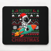Merry Ugly Christmas Santa Hat Astronaut Riding Ro Mousepad (Vorne)
