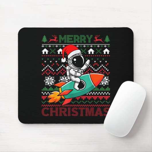 Merry Ugly Christmas Santa Hat Astronaut Riding Ro Mousepad (Mit Mouse)