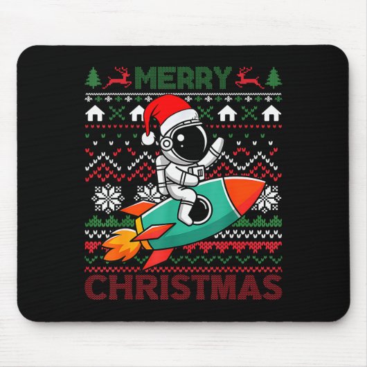 Merry Ugly Christmas Santa Hat Astronaut Riding Ro Mousepad (Vorne)