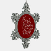 Merry und alles hell rot und weiß schneeflocken Zinn-Ornament (Links)