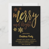 Merry und Bright | Black Gold Christmas Party Einladung (Vorderseite)