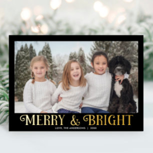Merry und Bright Black Gold modern ein Foto Folien Feiertagskarte