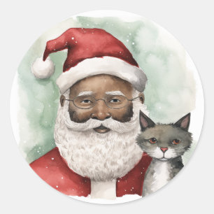 Merry und Bright Black Santa Runder Aufkleber