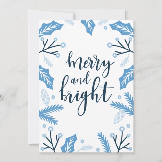 Merry und Bright Blue Holly Weihnachten (Vorderseite)