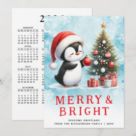 Merry und Bright Blue Red Custom Christmas Penguin Feiertagskarte
